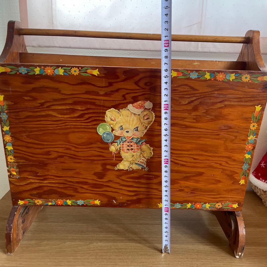 アメリカ購入　アンティーク　木製ラック レトロ　イラスト　本立て　ビンテージ