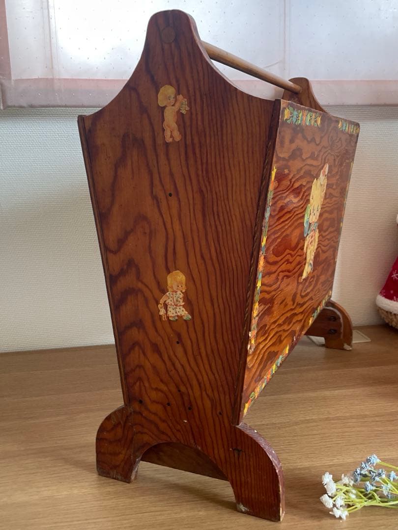 アメリカ購入　アンティーク　木製ラック レトロ　イラスト　本立て　ビンテージ