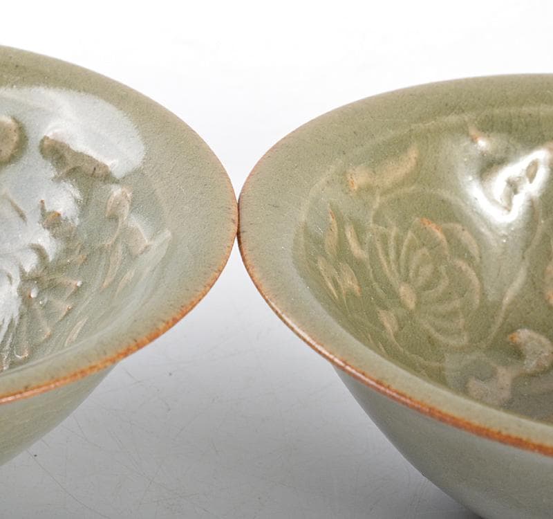 中国 龍泉窯青磁 刻花卉文鉢 茶碗 一対 V R4690 - メルカリ