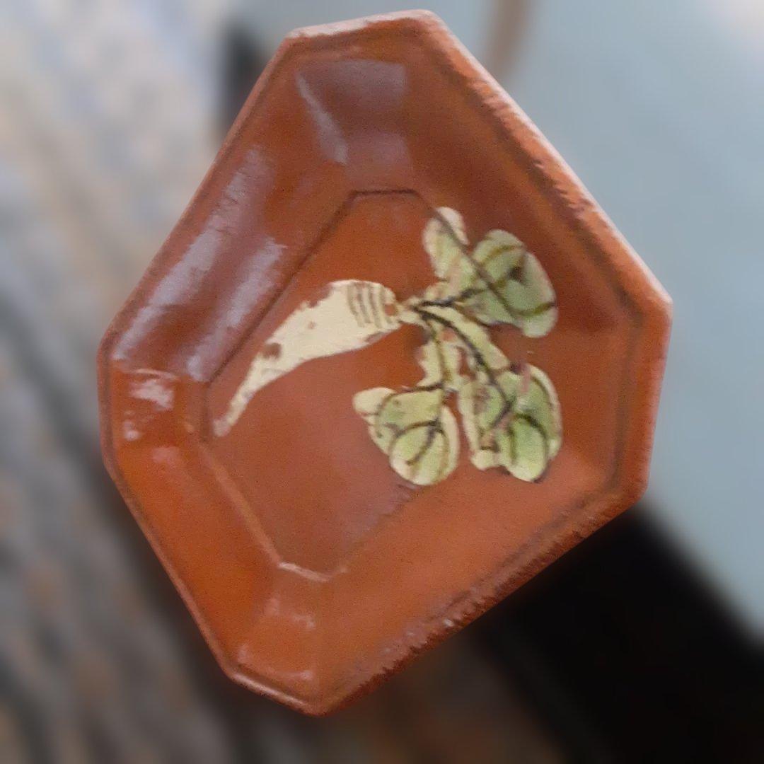 江戸骨董隅切長方豆皿「霞晴山」銘京楽焼/手描大根変形皿/モース·ボストン美術館