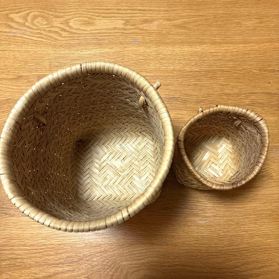 鳥越竹細工 竹籠 収穫籠 カゴ つぼけ 大・小セット