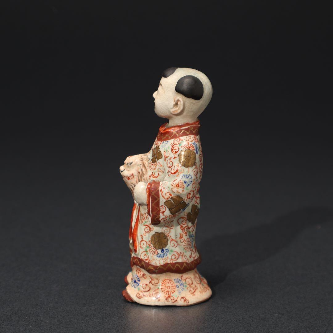 明治期　童子　置物　人形　薩摩　九谷　赤絵　骨董　R1575ダS