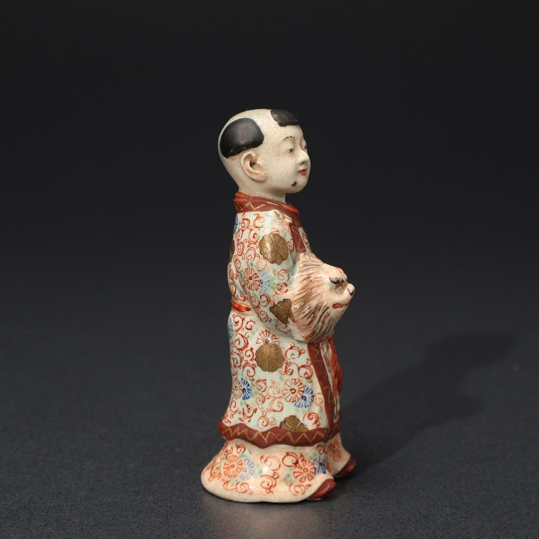 明治期　童子　置物　人形　薩摩　九谷　赤絵　骨董　R1575ダS