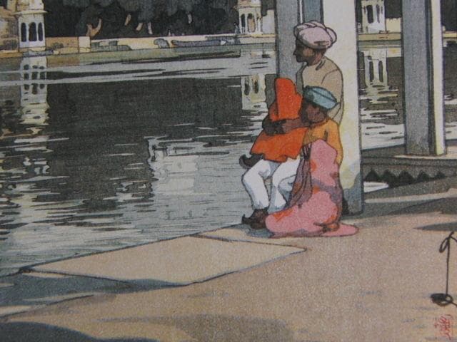 吉田博、ウダイプールの城、希少な額装用画集より、新品高級額装付、状態良好