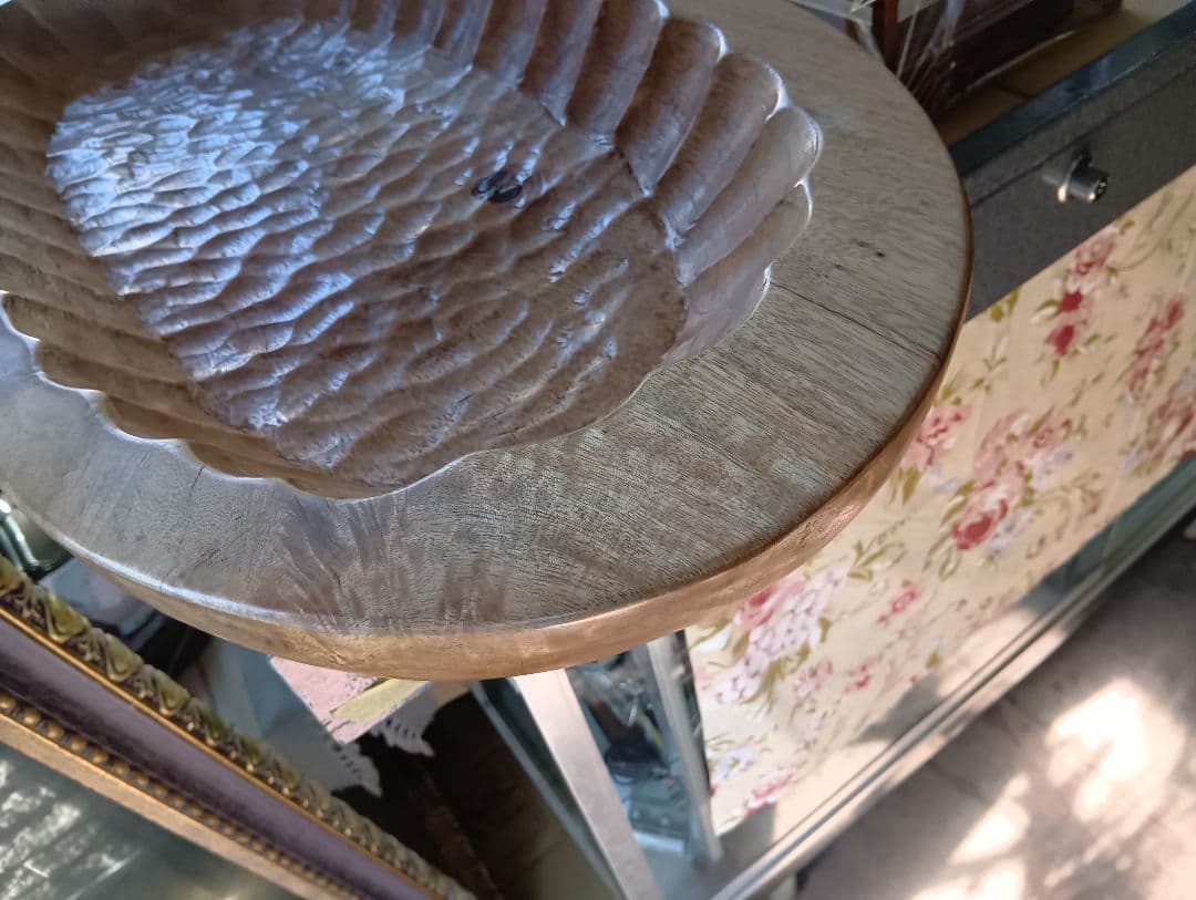 希少　1960's　オールドチーク　無垢材　ウッドカービング　バスケット　トレイ