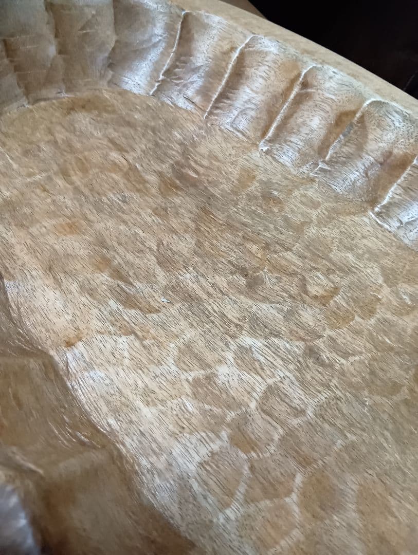 希少　1960's　オールドチーク　無垢材　ウッドカービング　バスケット　トレイ