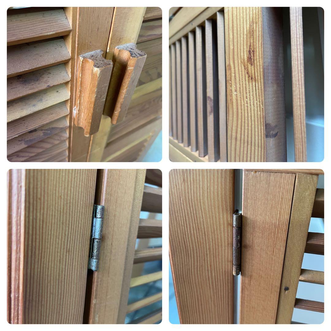 ヴィンテージ ウッドドア ミラー 両開き扉式 壁掛け 鏡 姿見 蚤の市 ルーバー