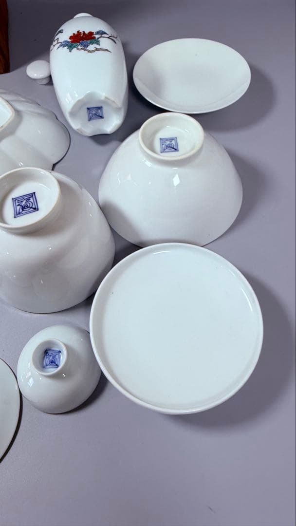 大正～昭和初期　十二代　酒井田柿右衛門　牡丹鳳凰画　揃物　渦福　共箱　合資会社