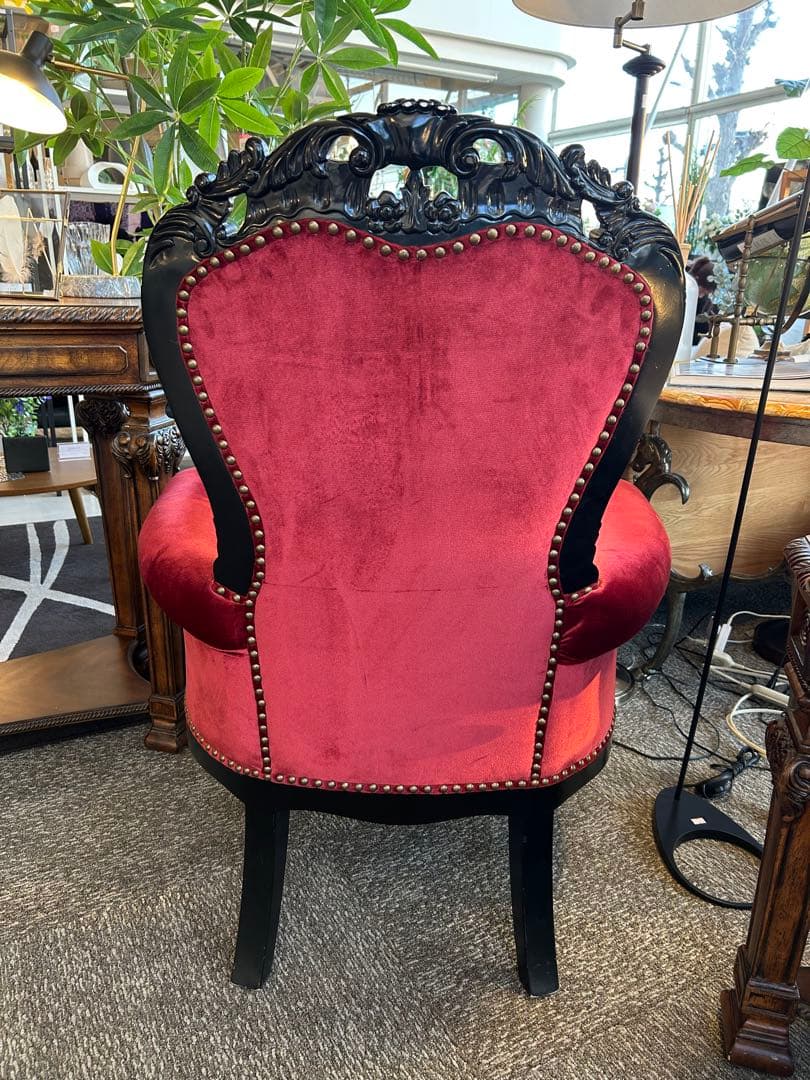 【美品】クラシックロココ調　猫脚チェア　赤ベルベット　1人掛けソファ