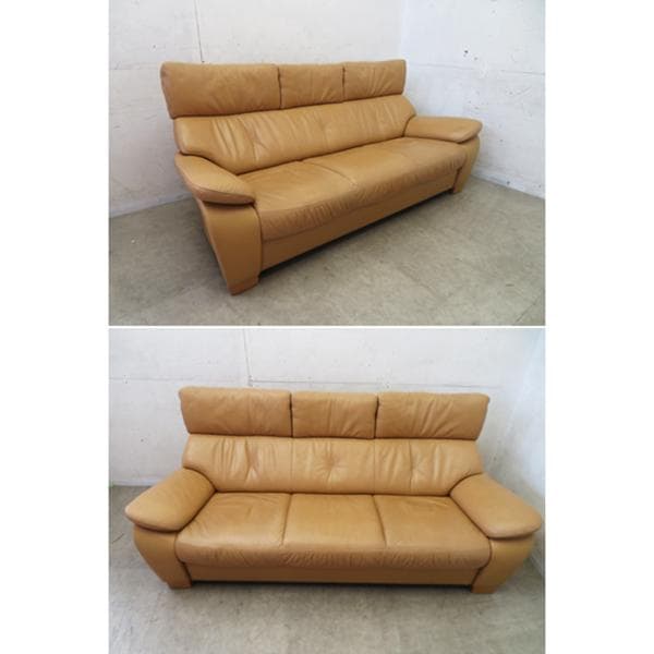美品■カリモク■本革■ZT7303■ハイバック■3人掛けソファ■36万円■