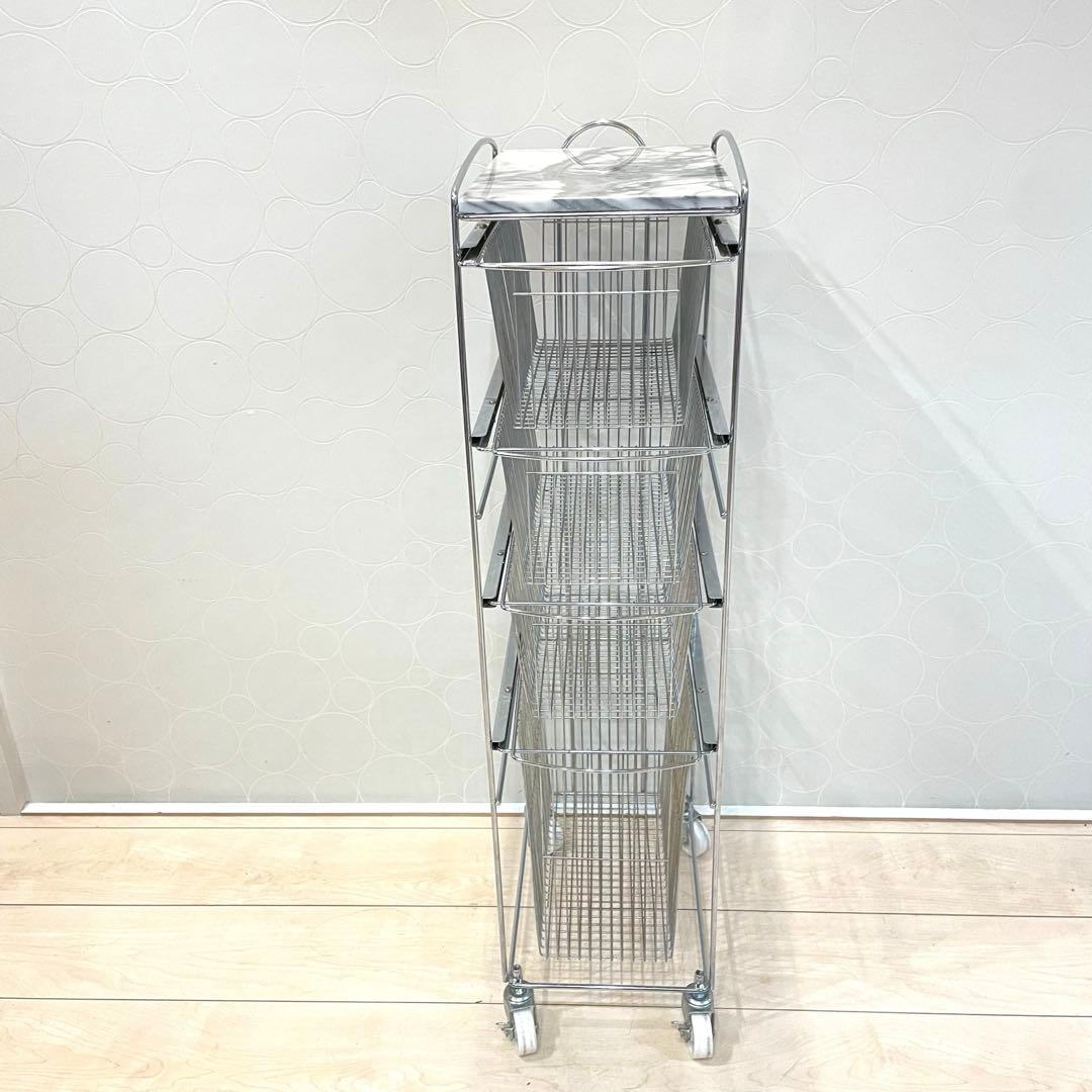 ASPLUND スリムトローリー 4段 キャスター付 収納ワゴン 天板天然大理石