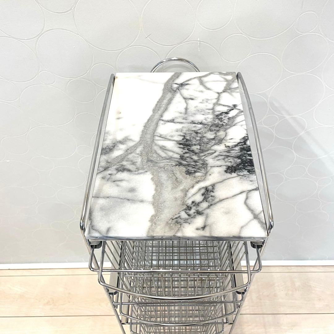 ASPLUND スリムトローリー 4段 キャスター付 収納ワゴン 天板天然大理石