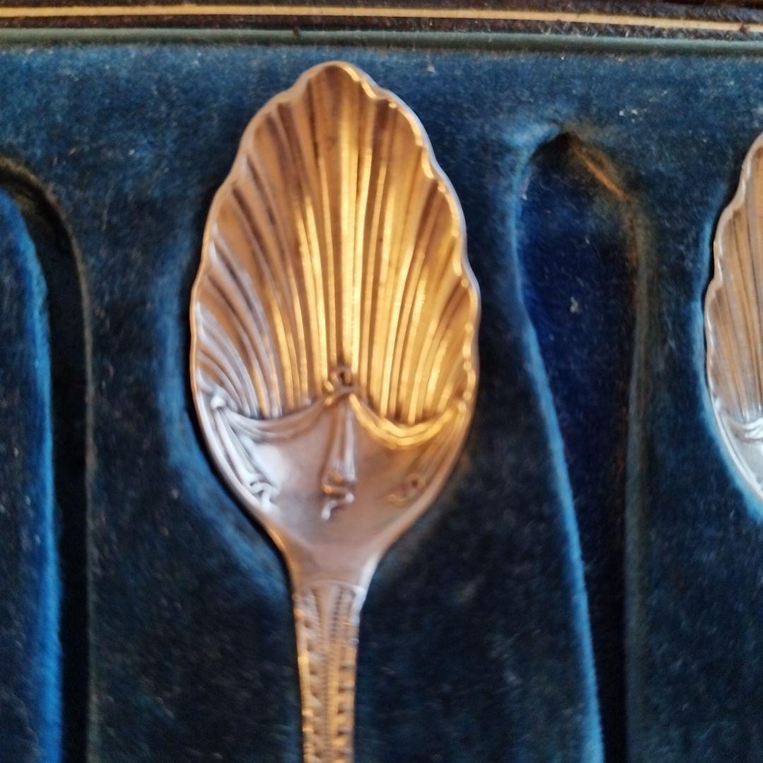 英国アンティーク　純銀製スプーンセット 6本+トング