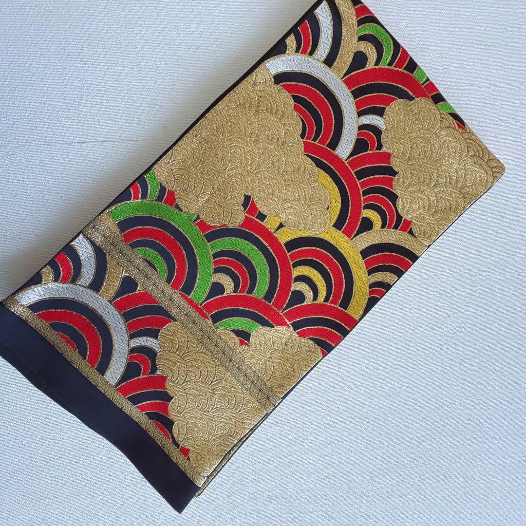 セット　七五三７歳女の子　青地花御所車　黒地袋帯　青海波金　袖なし長襦袢7103