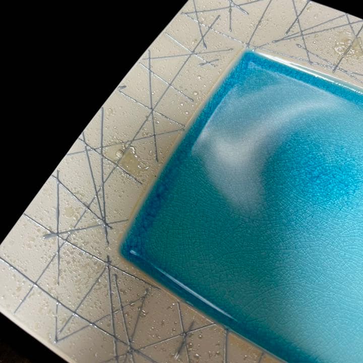 新品 有田焼 一珍 メイン皿 四角皿 皿 プレート 波佐見焼 青 ラスター