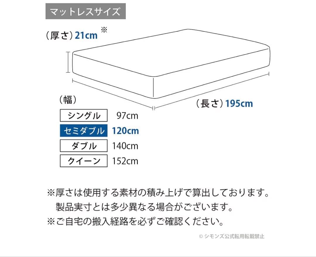 シモンズ セミダブル マットレス 21cm