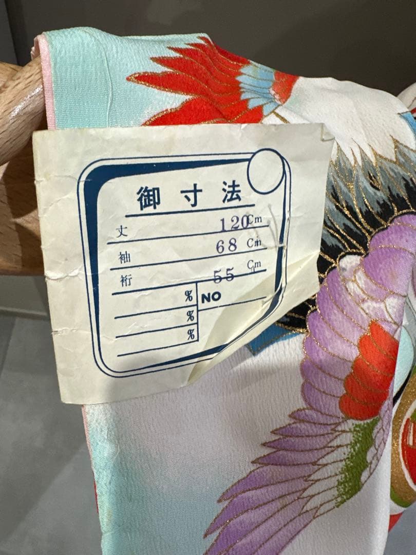 正絹　七五三 赤と白の鶴模様 着物　レトロ　フルセット