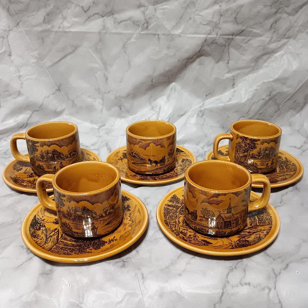 昭和レトロ キャメル風景画 コーヒーカップ＆ソーサー 5客セット