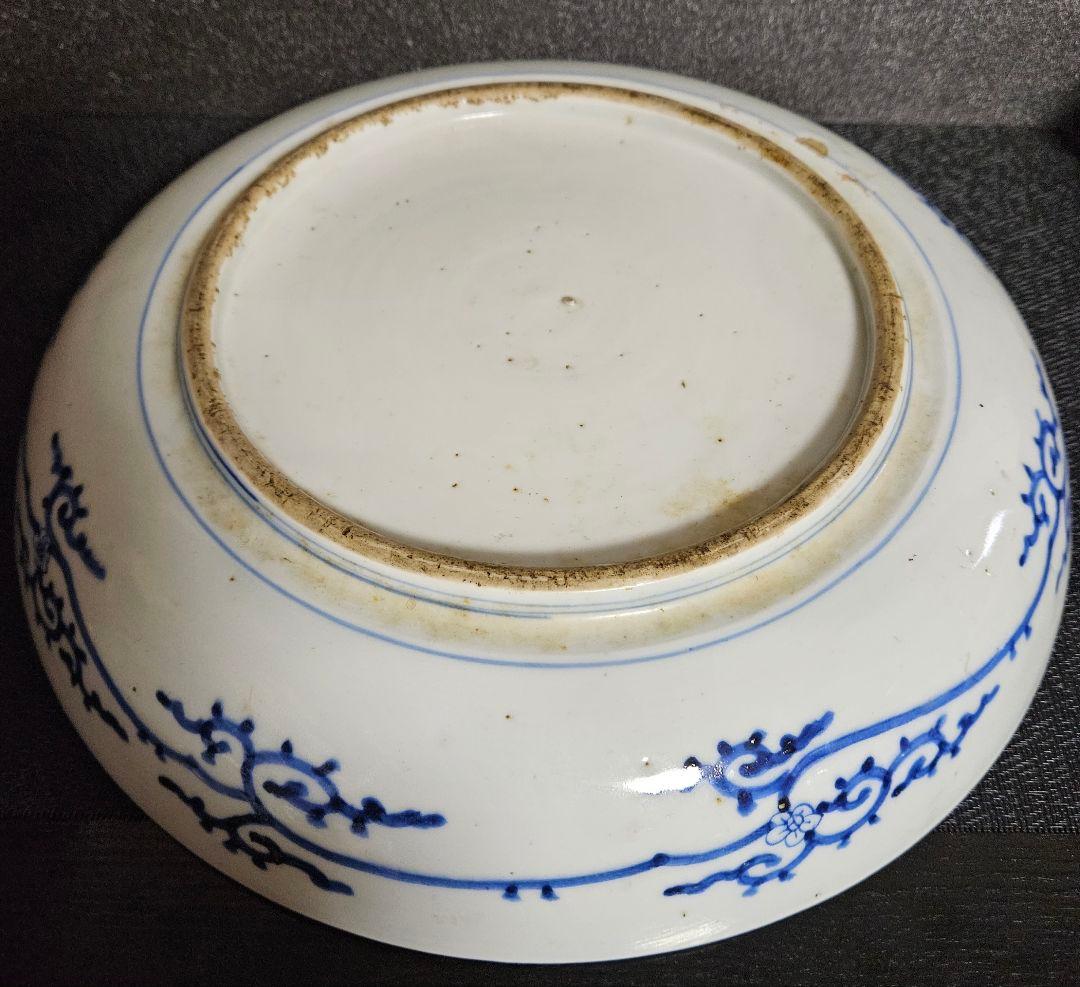 江戸時代後期　古伊万里　染付　鳳凰に牡丹の図　見込みに鳳凰図　33.7cm大鉢