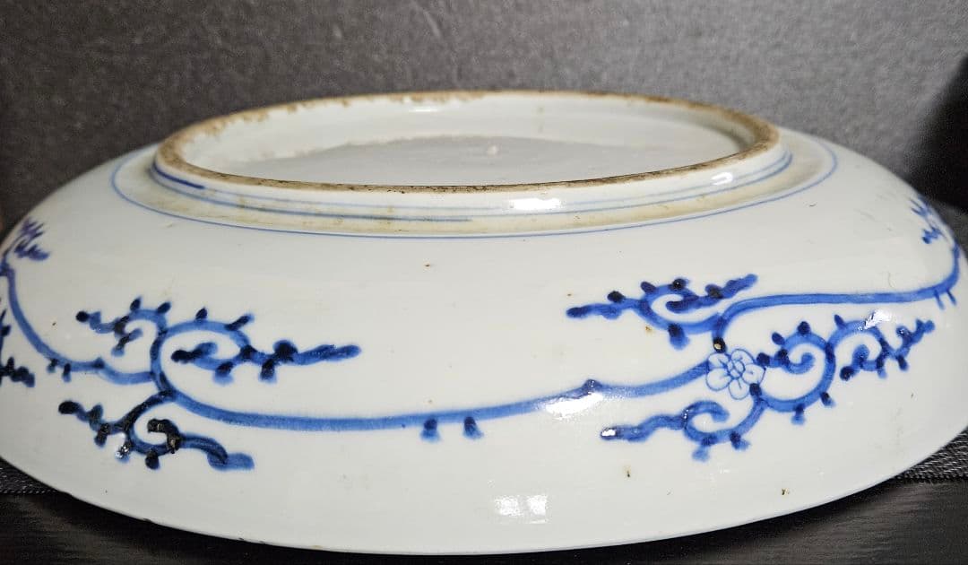 江戸時代後期　古伊万里　染付　鳳凰に牡丹の図　見込みに鳳凰図　33.7cm大鉢