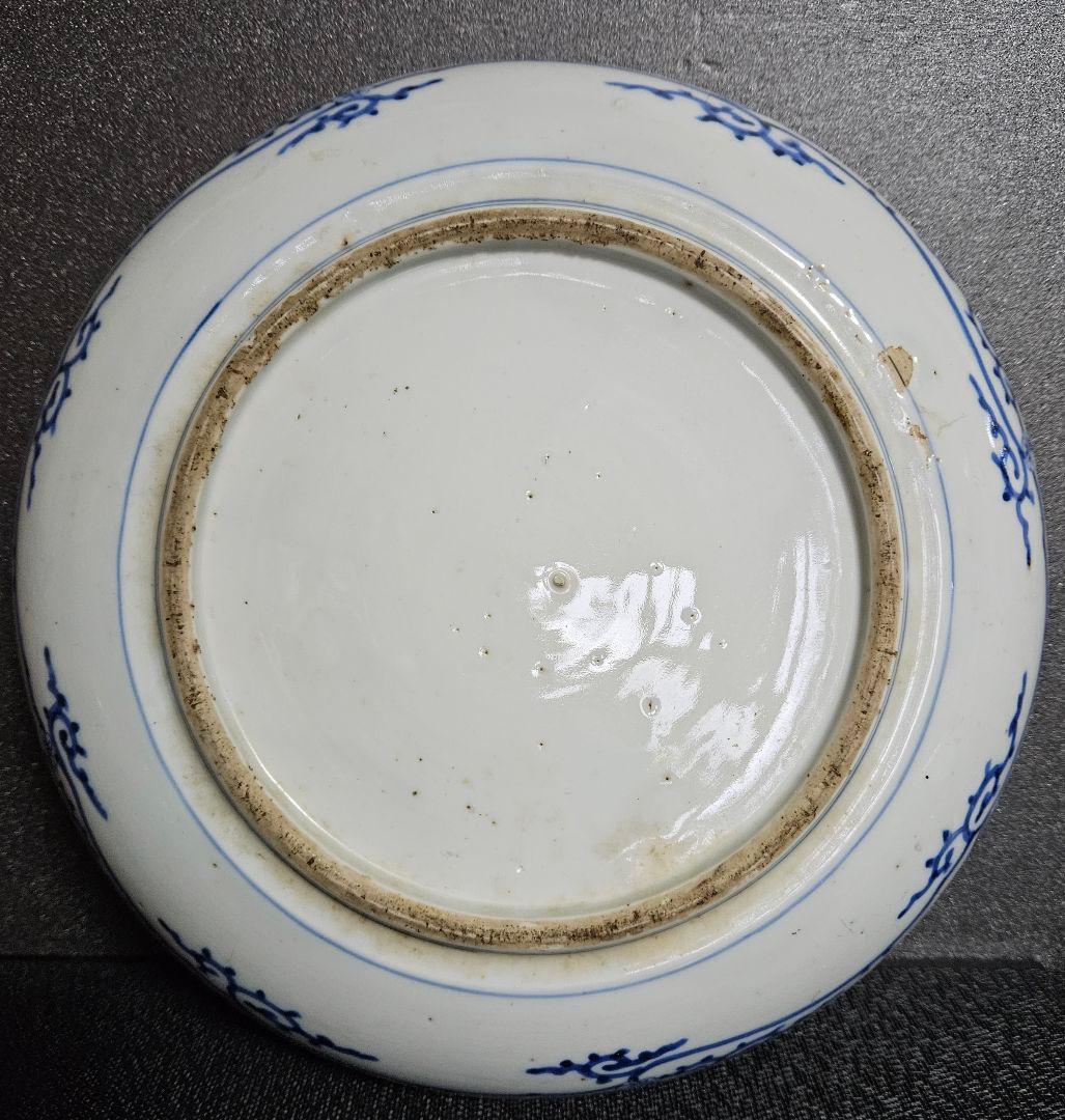 江戸時代後期　古伊万里　染付　鳳凰に牡丹の図　見込みに鳳凰図　33.7cm大鉢