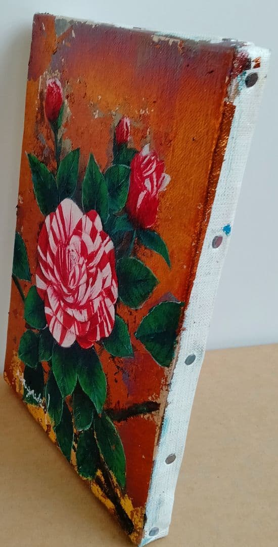 油絵　絵日傘（椿）SM 洋画家　池畠史幸　新作肉筆画