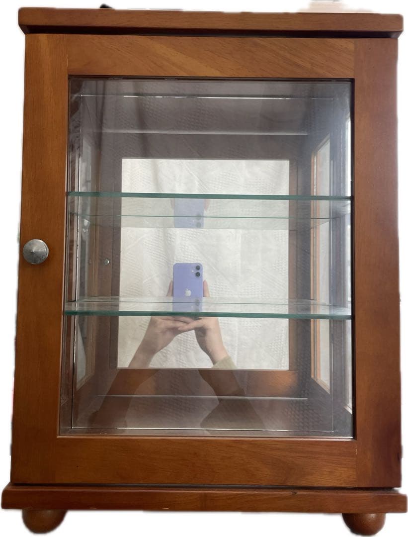 ガラスキャビネット 飾り棚 昭和レトロ 木目調 ガラスケース 什器