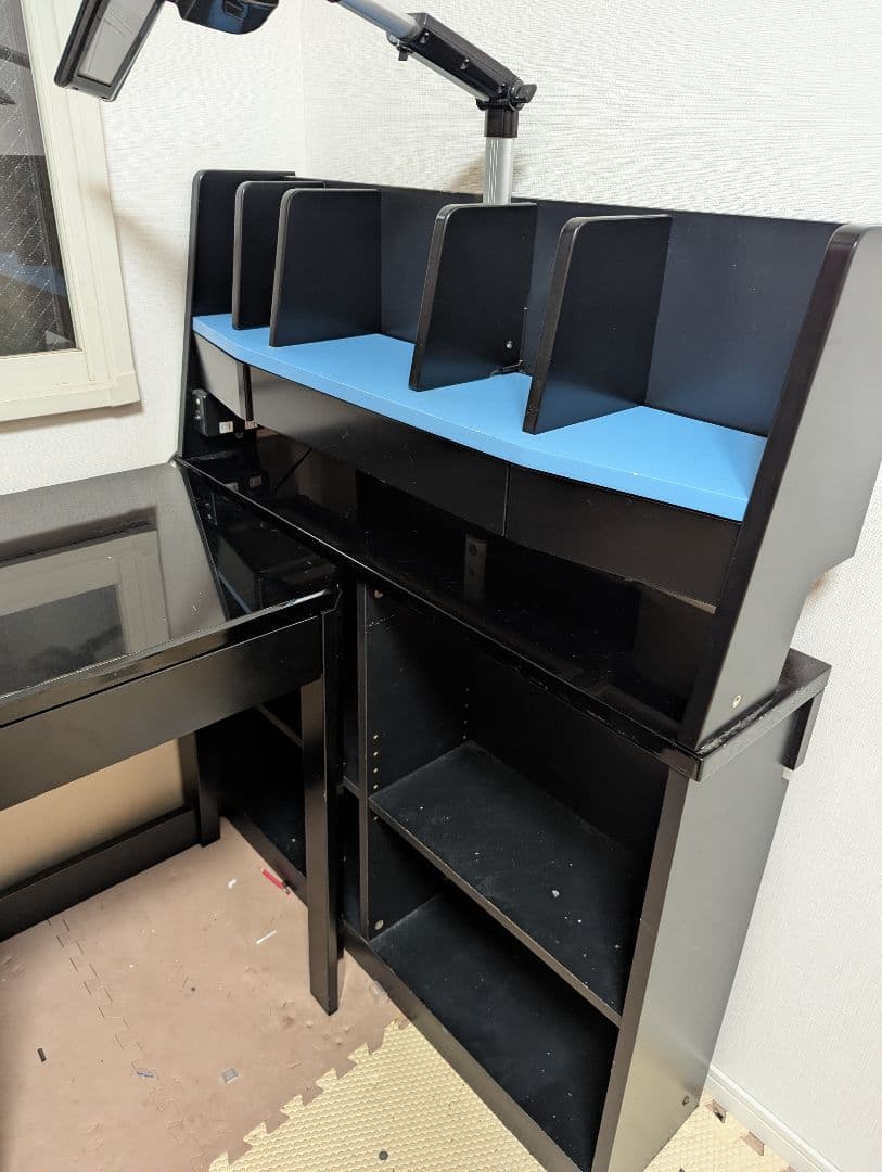 黒のデスク LEDライト付き 収納棚くろがねコンポーネント勉強机