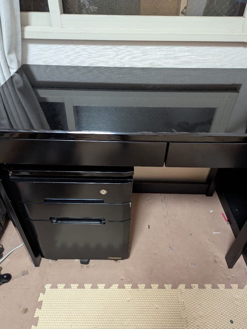 黒のデスク LEDライト付き 収納棚くろがねコンポーネント勉強机