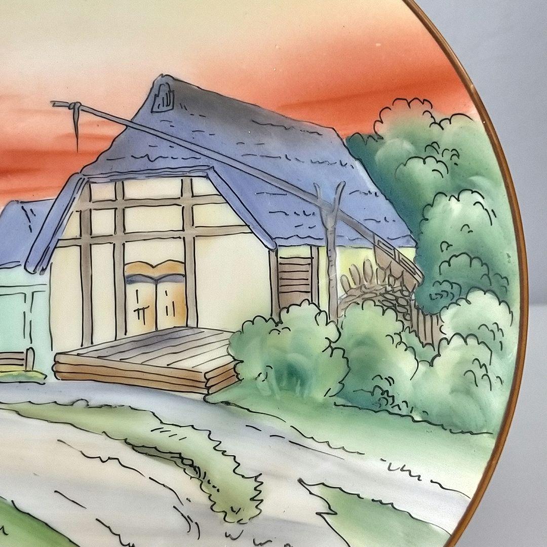 美品★オールドノリタケ 川辺 乾拭き屋根 田園風景絵 皿