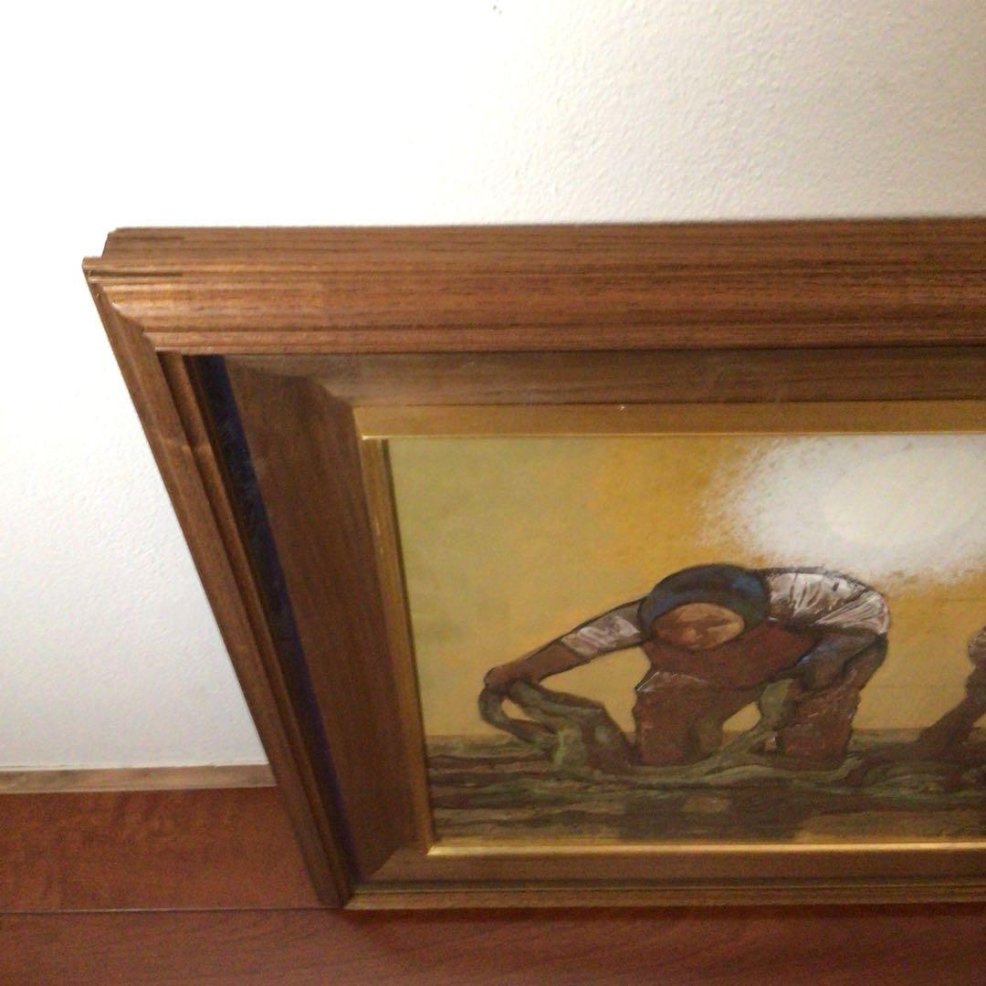 No2757額装 大森運夫 「納紗布の浜」 黄袋共箱 創画会 古美術 送料無料