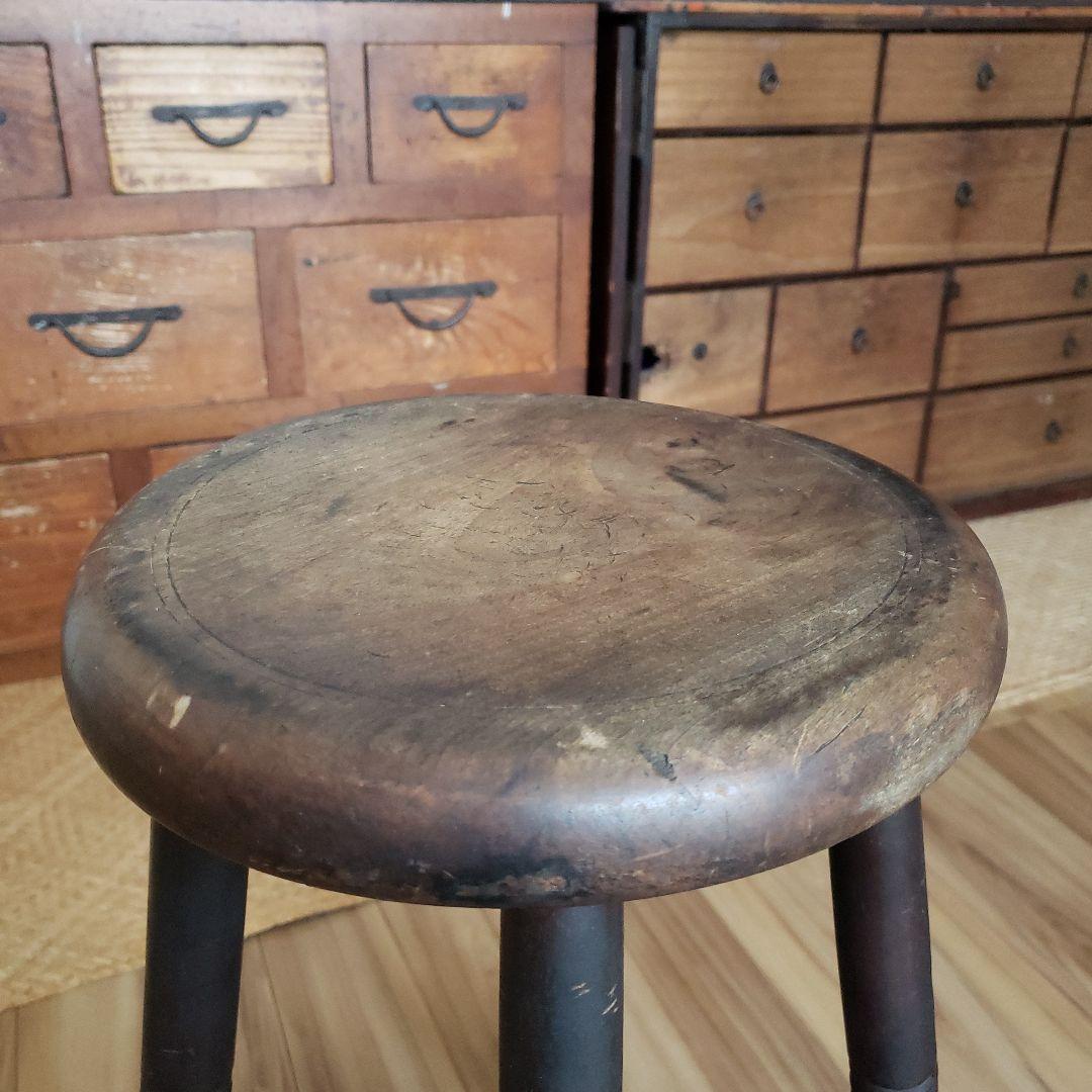 スツール 古い木製の椅子 古家具 レトロ アンティーク 木製 丸椅子 古椅子