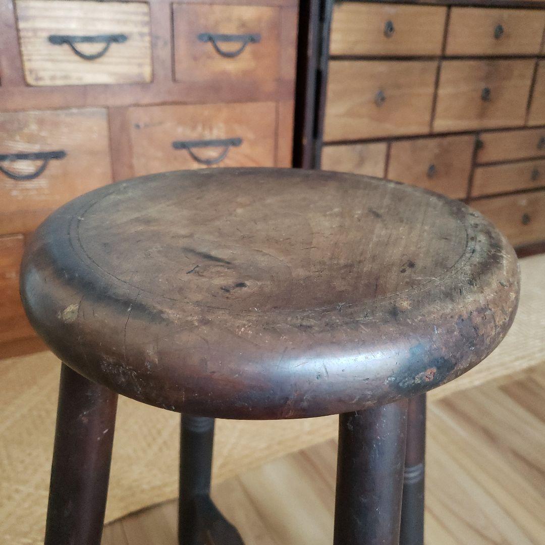 スツール 古い木製の椅子 古家具 レトロ アンティーク 木製 丸椅子 古椅子