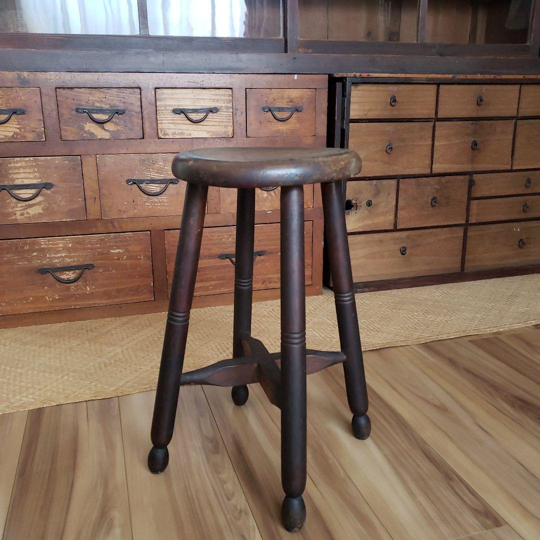 スツール 古い木製の椅子 古家具 レトロ アンティーク 木製 丸椅子 古椅子