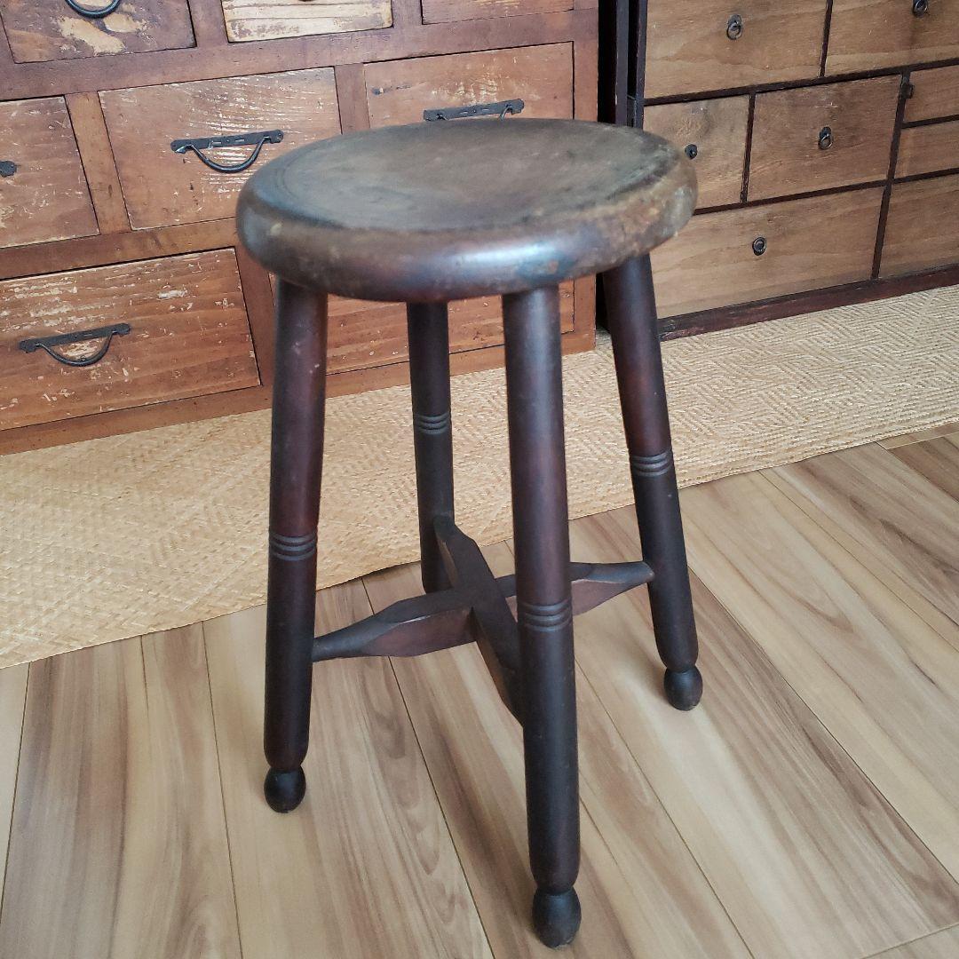 スツール 古い木製の椅子 古家具 レトロ アンティーク 木製 丸椅子 古椅子
