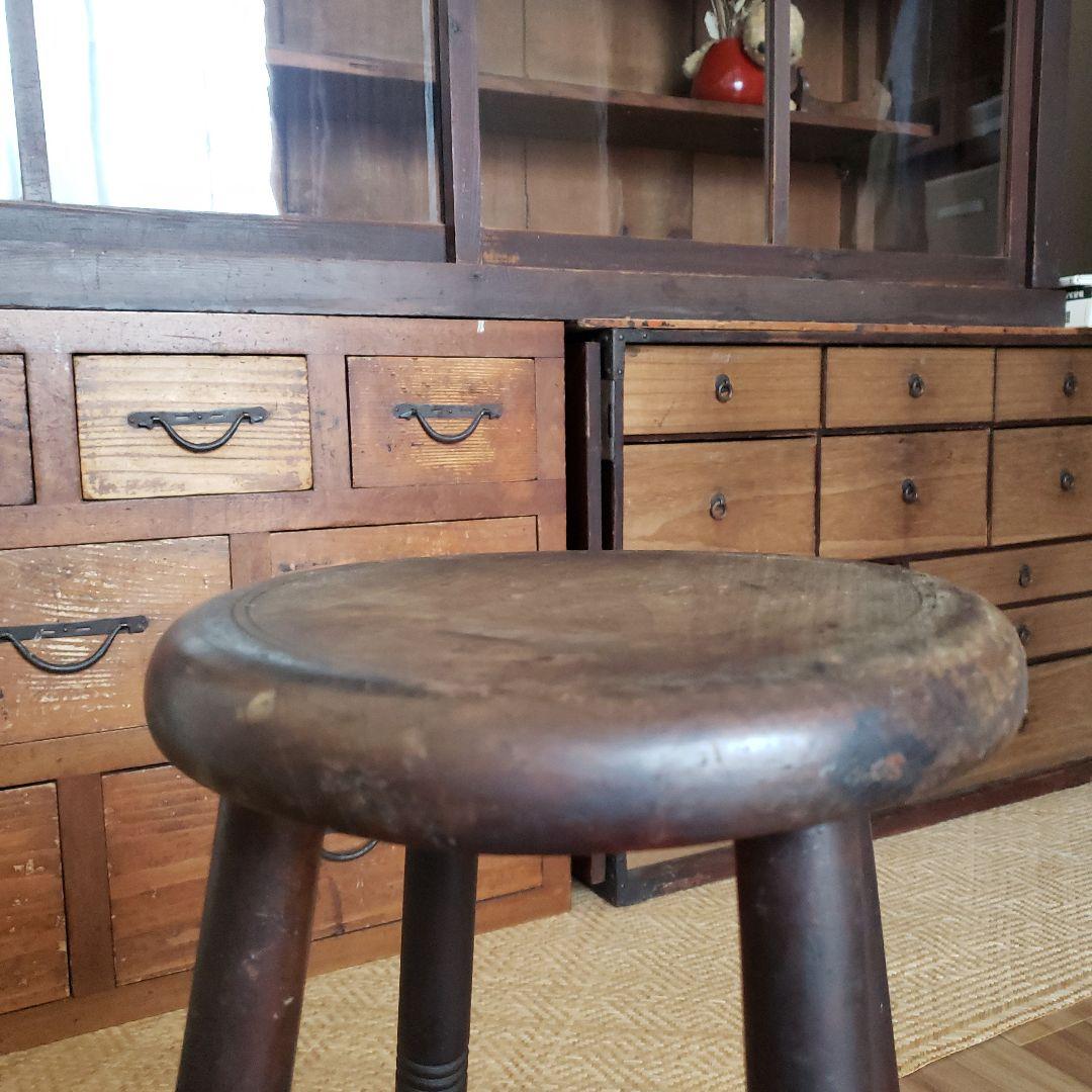 スツール 古い木製の椅子 古家具 レトロ アンティーク 木製 丸椅子 古椅子