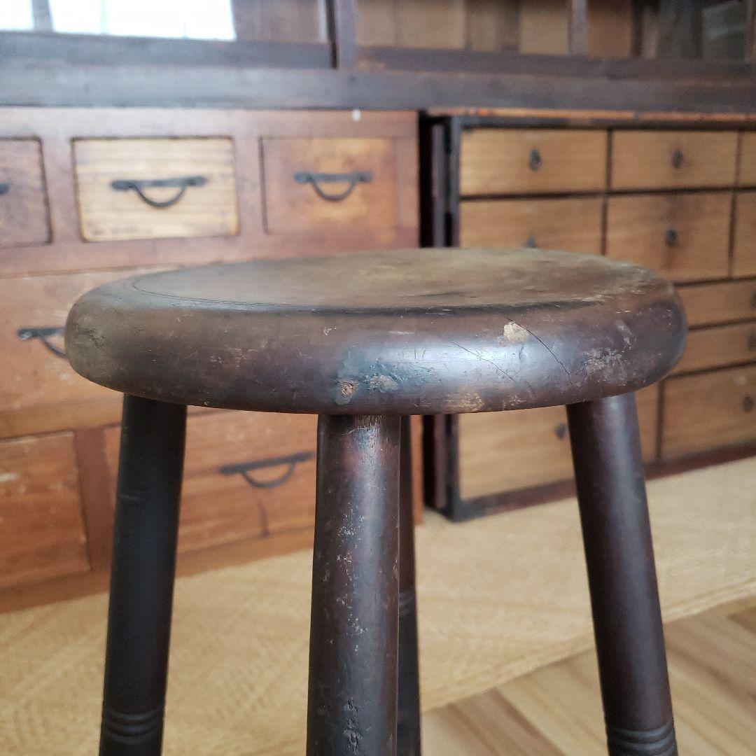 スツール 古い木製の椅子 古家具 レトロ アンティーク 木製 丸椅子 古椅子