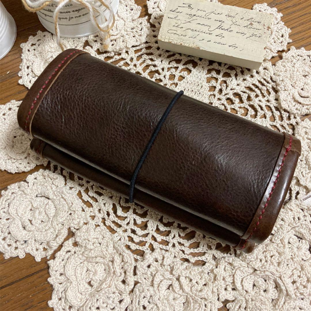 ご確認用　牛革 ダークチョコ ペンケース　オイルレザー