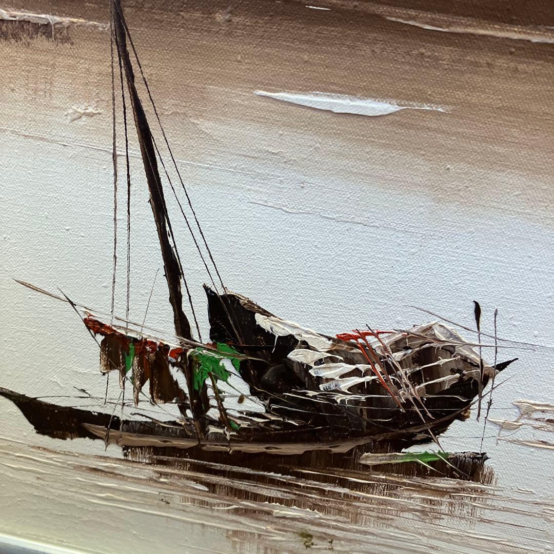 ヴィンテージ 大判 風景画 絵画 油絵 油彩画 舟 帆船 額縁 額装 インテリア