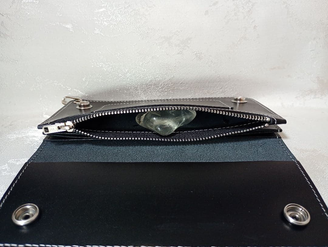 トラッカーウォレット 黒色 国産牛革 兵庫レザー 植物タンニン鞣し 三