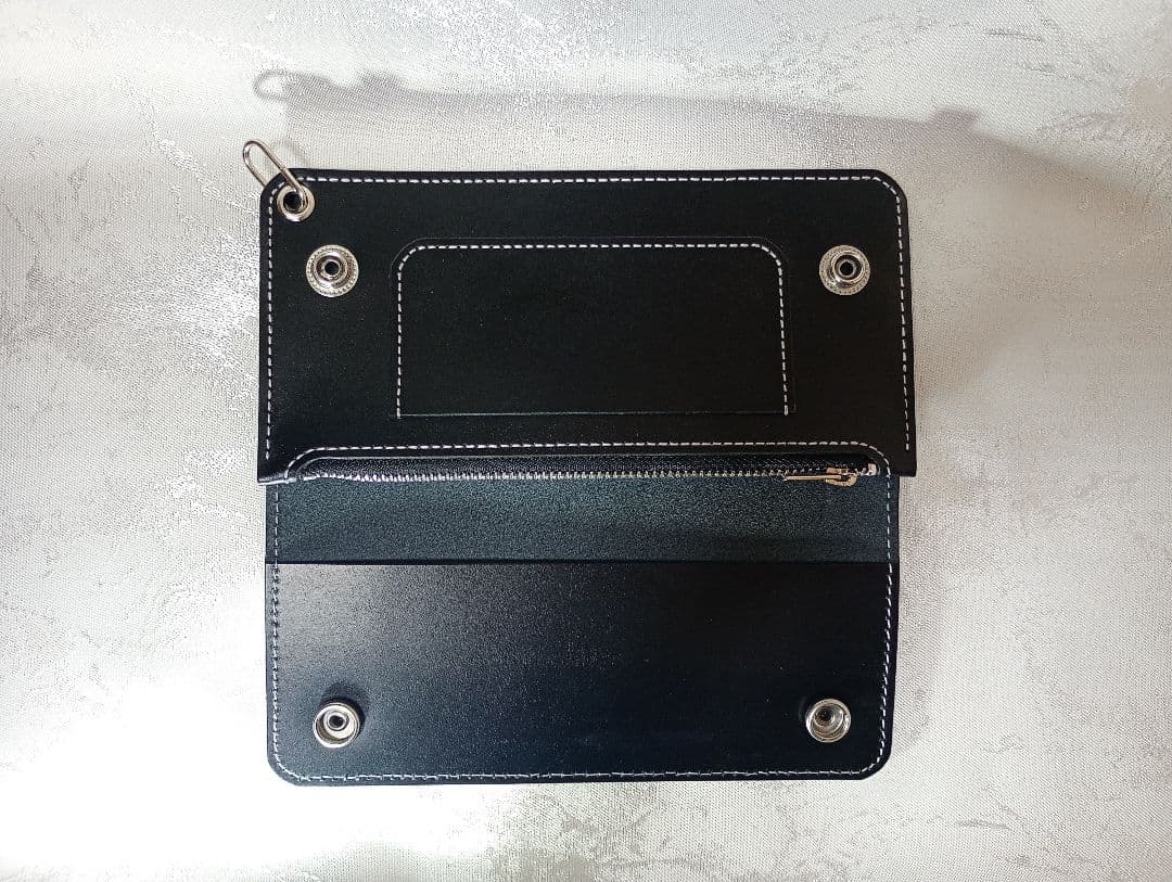 トラッカーウォレット 黒色 国産牛革 兵庫レザー 植物タンニン鞣し 三