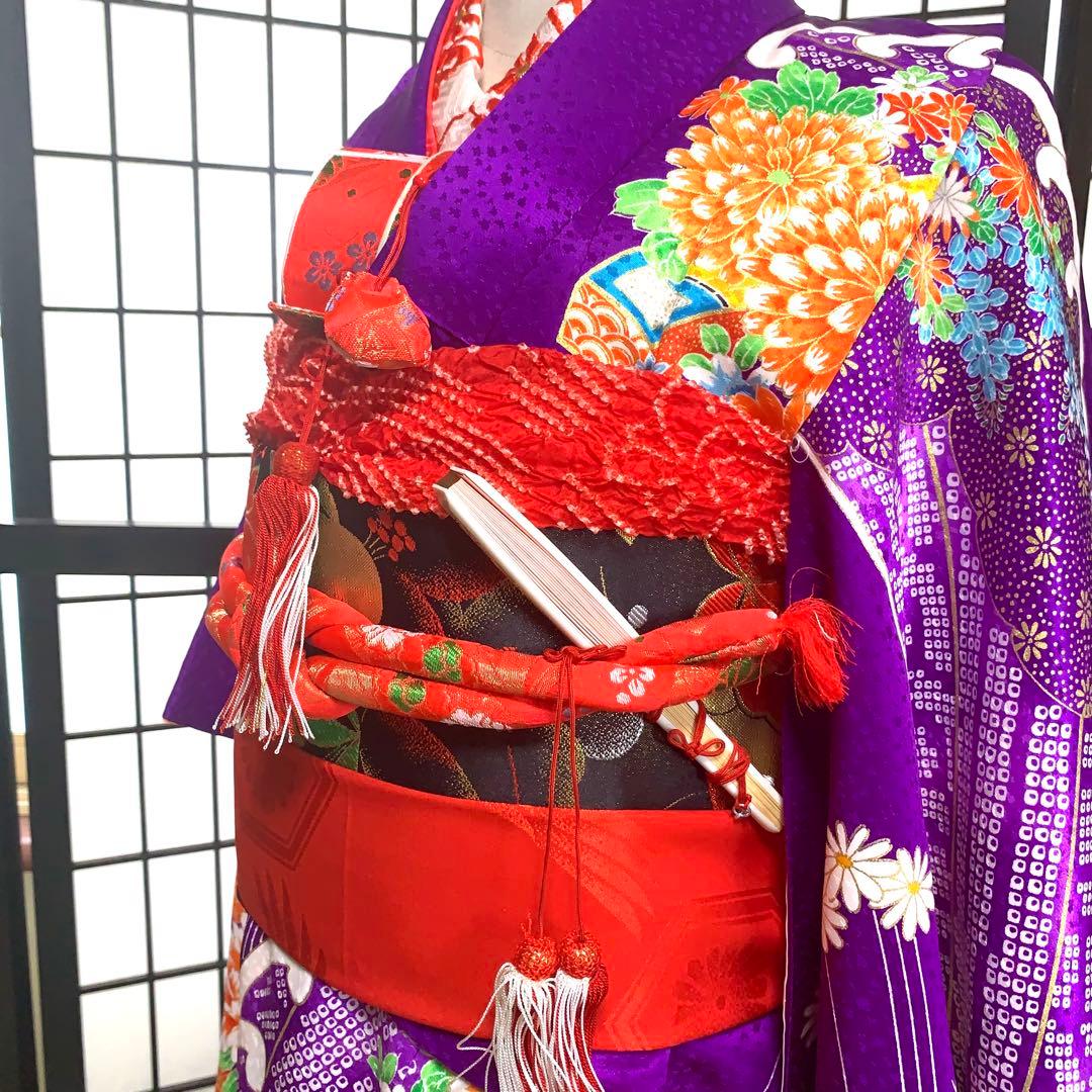【美品】七五三フルセット　7歳　晴れ着　キッズ　子供　着物　身丈92cm 紫系