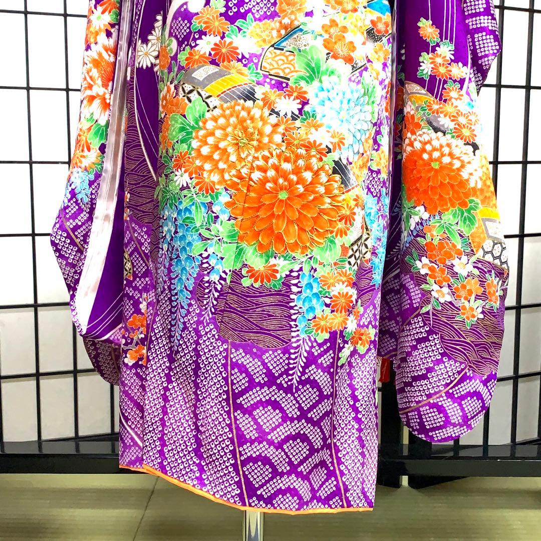 【美品】七五三フルセット　7歳　晴れ着　キッズ　子供　着物　身丈92cm 紫系