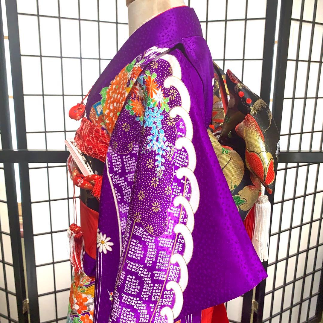 【美品】七五三フルセット　7歳　晴れ着　キッズ　子供　着物　身丈92cm 紫系