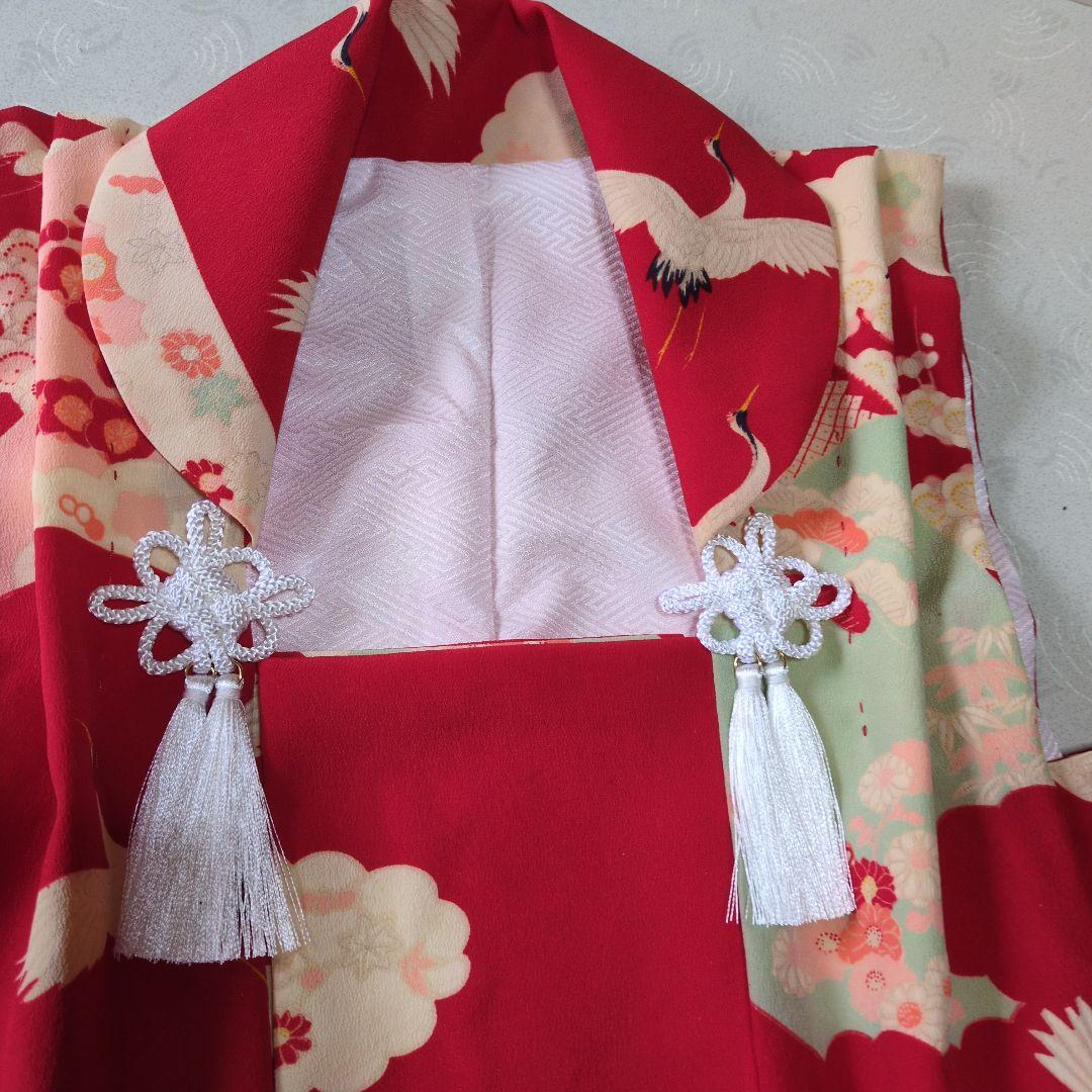 七五三３歳正絹赤色鶴柄の被布(中綿無し）