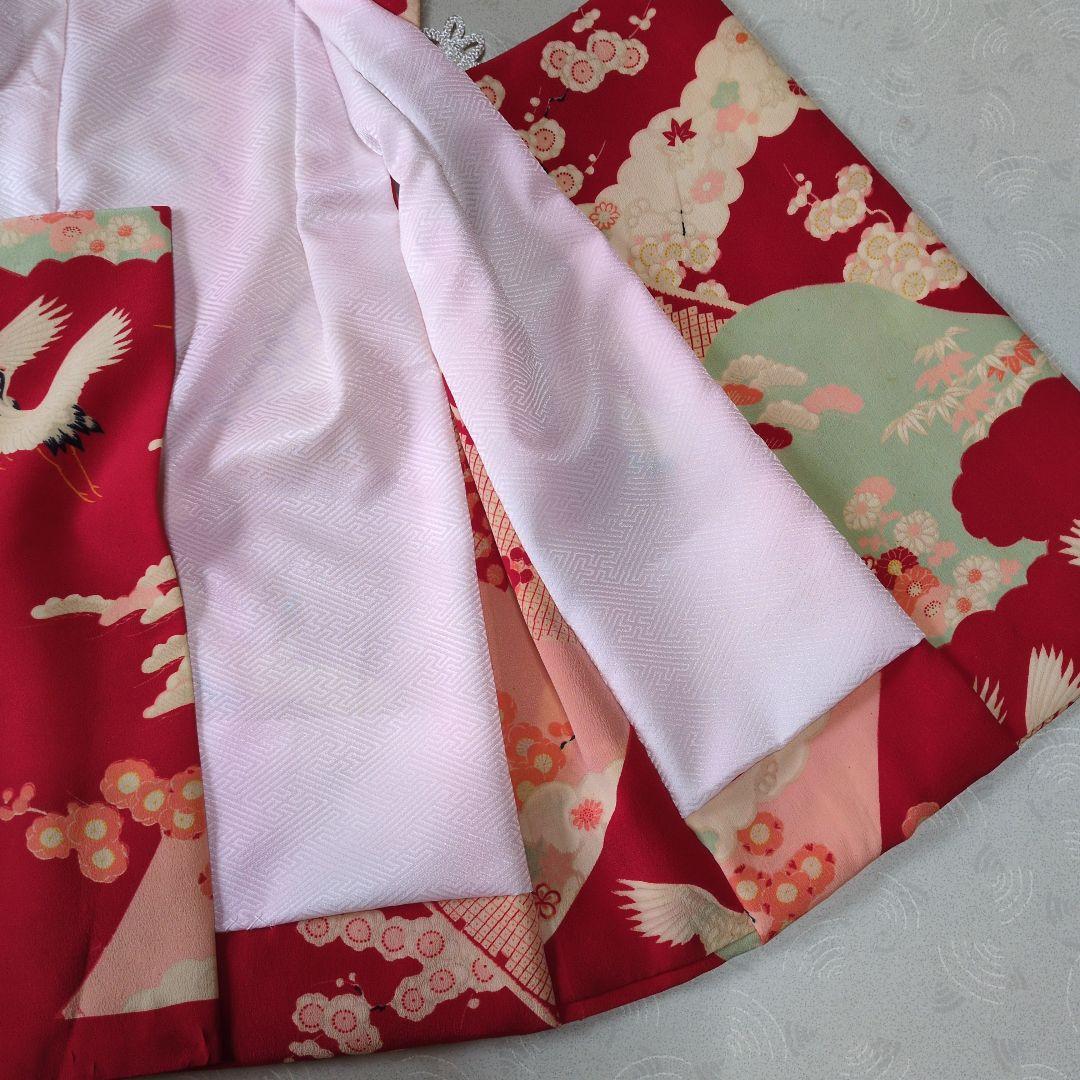 七五三３歳正絹赤色鶴柄の被布(中綿無し）