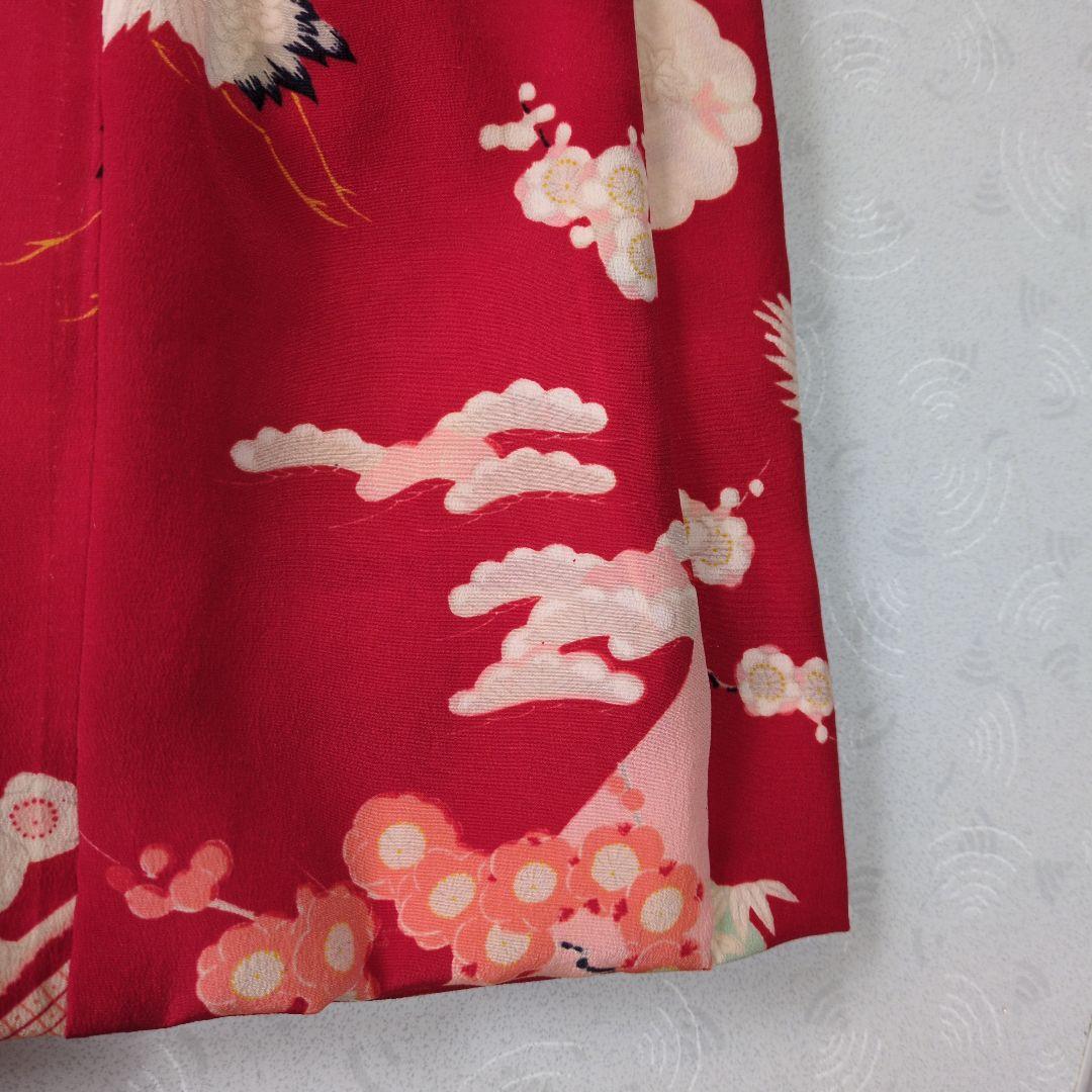 七五三３歳正絹赤色鶴柄の被布(中綿無し）