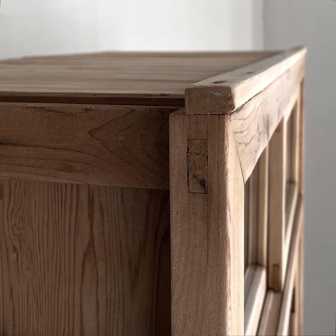 古いガラス戸棚　レトロ　水屋箪笥　食器棚　引出し　古道具　アンティーク