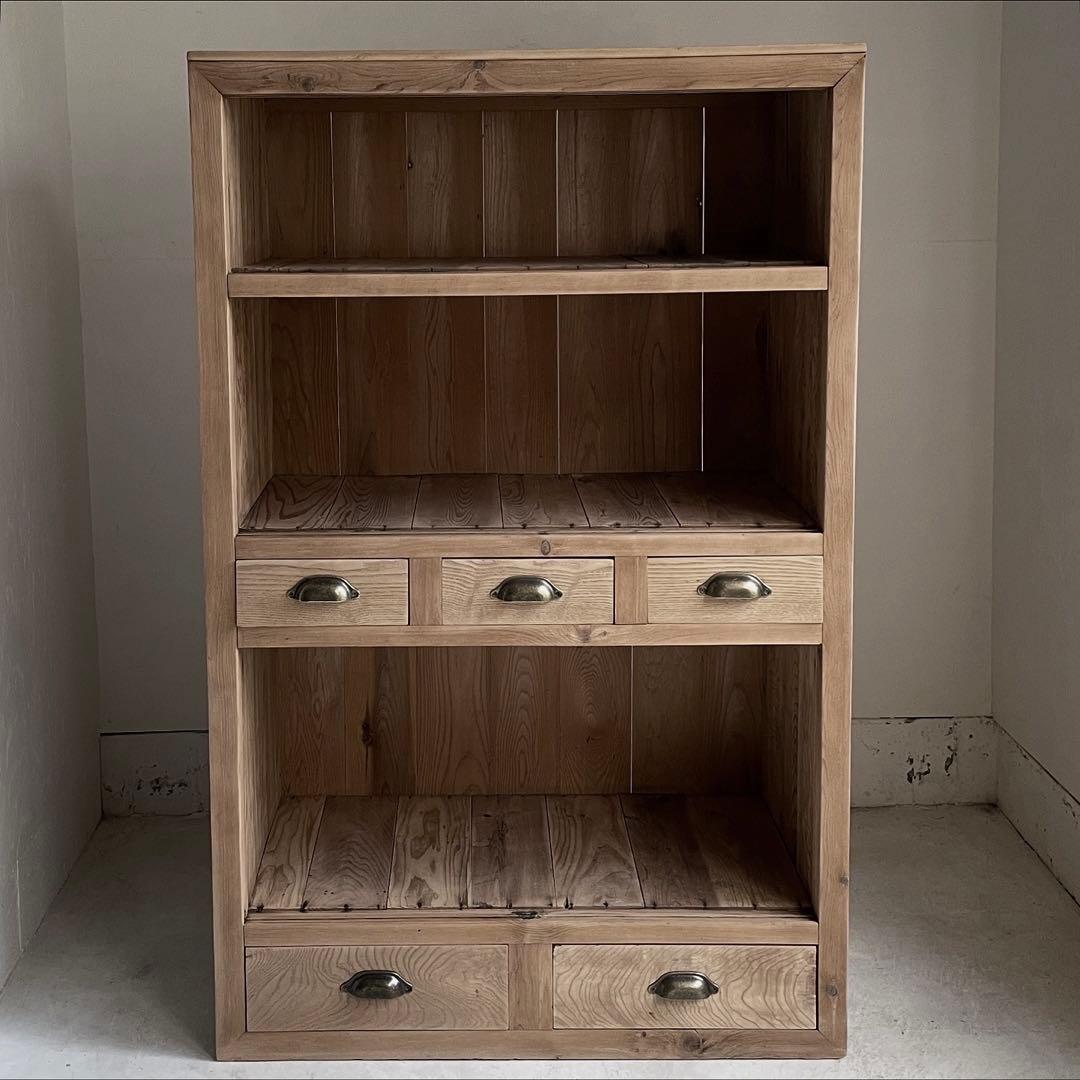 古いガラス戸棚　レトロ　水屋箪笥　食器棚　引出し　古道具　アンティーク