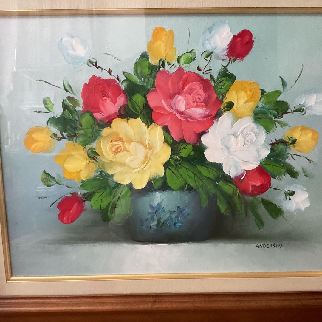 油彩画 肉筆 状態良好 木枠額装 前面ガラス 【ANDERSON】